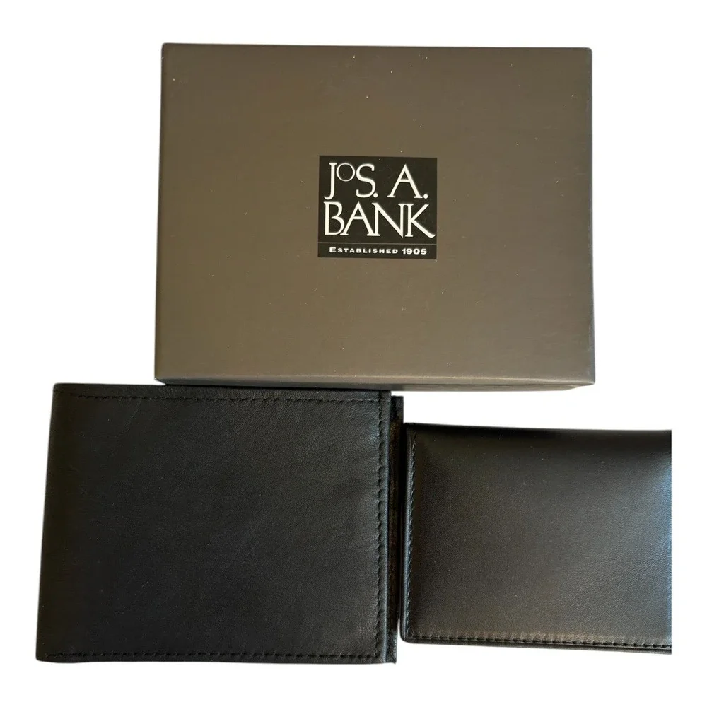 Jos. A. Bank Mens Black Leather Bi-Fold Wallet with Removable‎ Card Case NIB